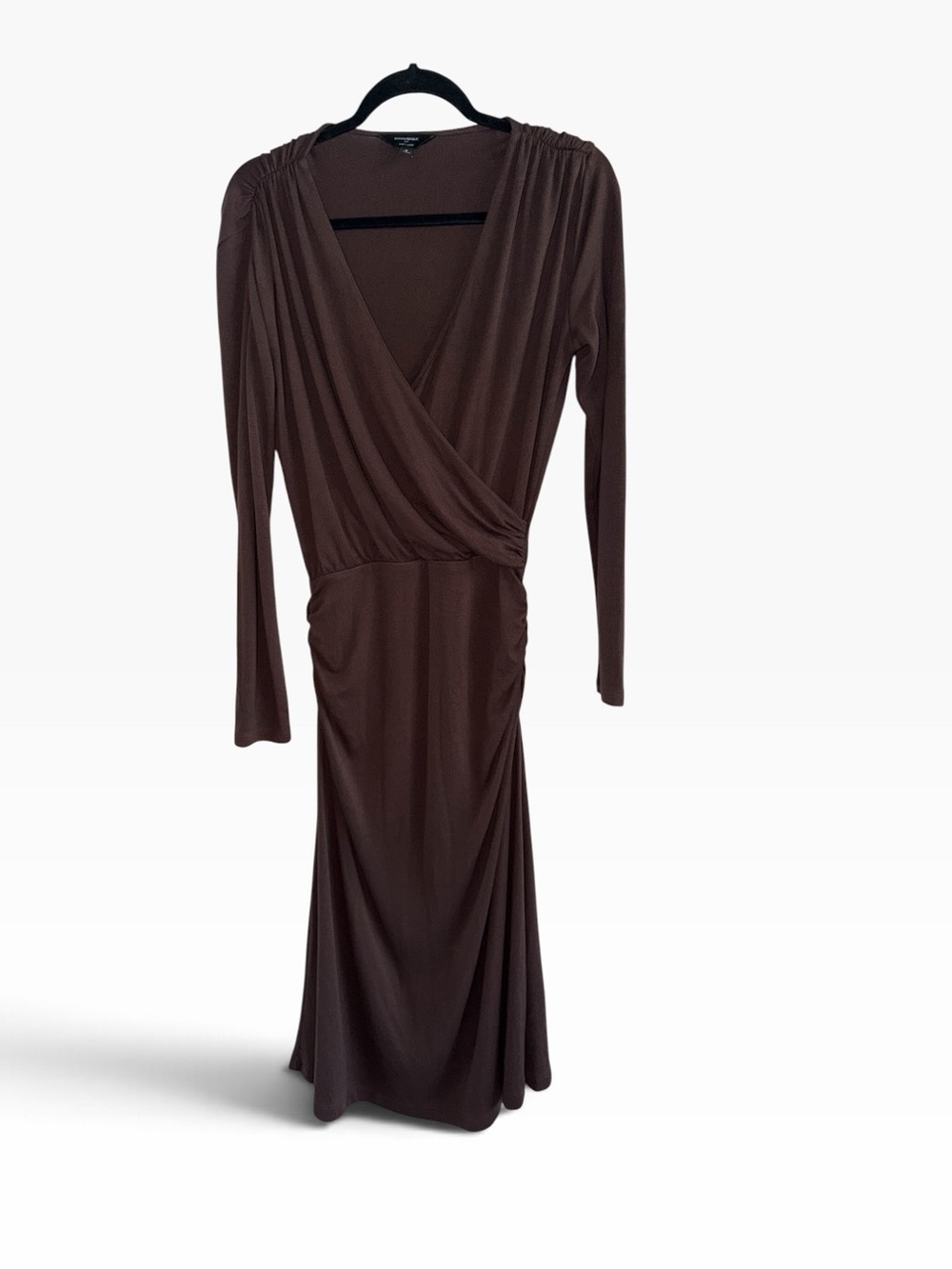 Banana Republic Brown Soft Luxe Long Sleeve Ruched Midi Dress size Small - Picture 3 of 10